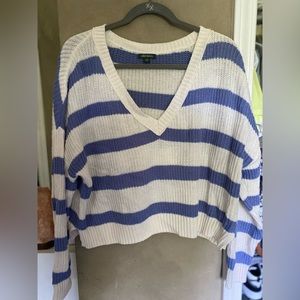 blue/periwinkle and white stripped, cropped sweater
